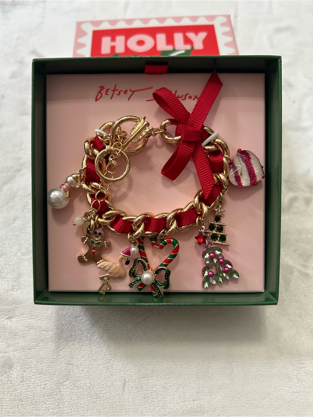 Betsey Johnson Holly Jolly Christmas Charm Bracelet NWT Gift Box
